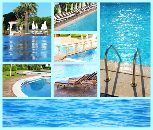 Collage of photos with swimming pool — Stock Photo, Image