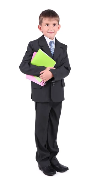 Pequeno estudante isolado em branco — Fotografia de Stock