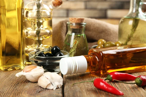 Different sorts of cooking oil, close-up — Stock Photo, Image