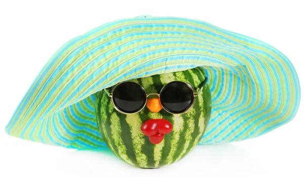 Creative watermelon in hat — Stock Photo, Image