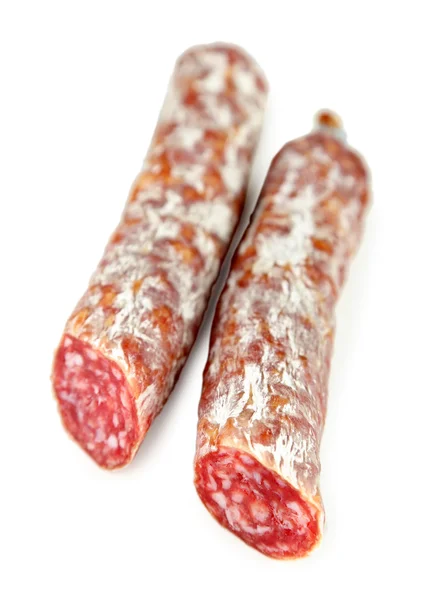 Salami italiano aislado sobre blanco —  Fotos de Stock