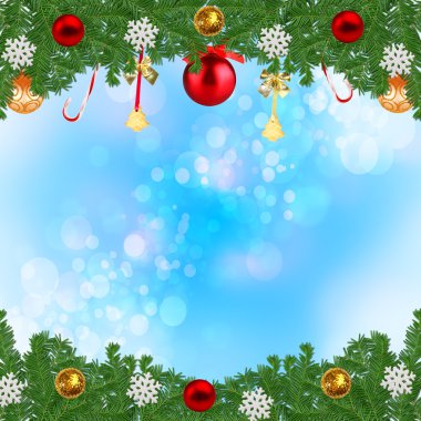 Ağaç yaprakları ve süslemeleri ile klasik Noel kartı