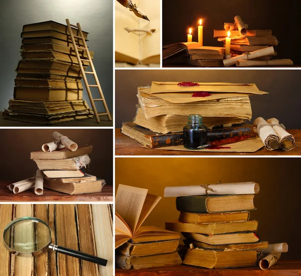 Collage of many old books — Stock Photo, Image