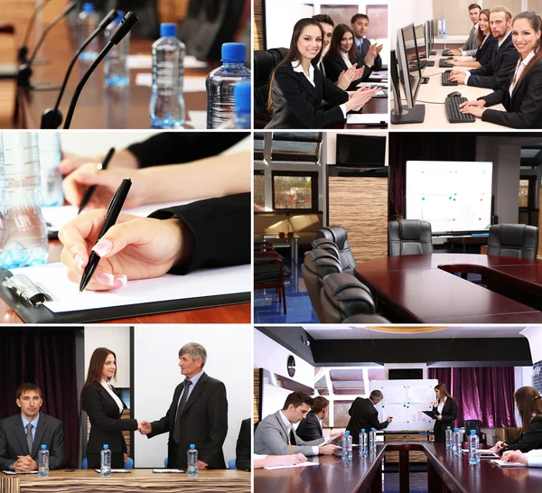 Collage Busy People Discussing Work Studying — Stock Photo, Image