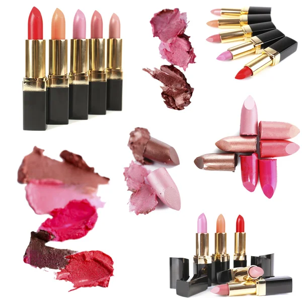 Collage of various lipstick isolated on white — Stock Photo, Image