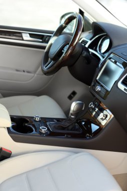 Bej salon ve siyah pano ile aracın iç görünüm