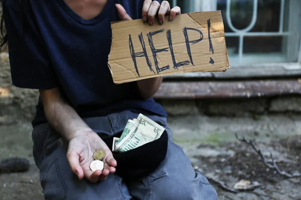 Homeless beggar money — Stock Photo, Image