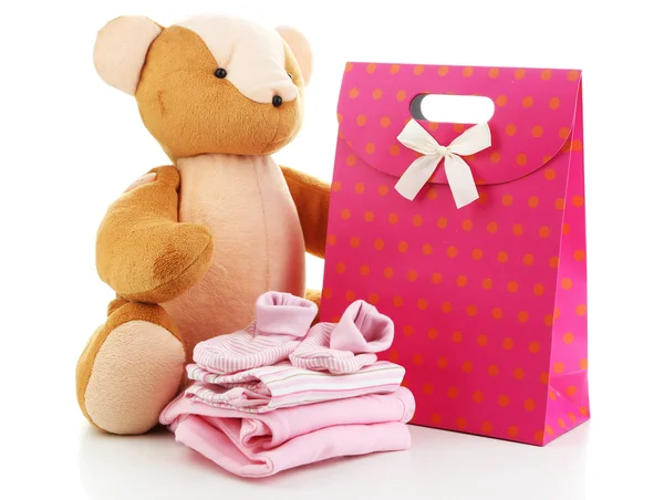 아기 옷과 선물 가방에 고립 된 화이트 — 스톡 사진