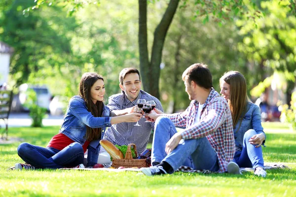 Lykkelige venner i parken – stockfoto