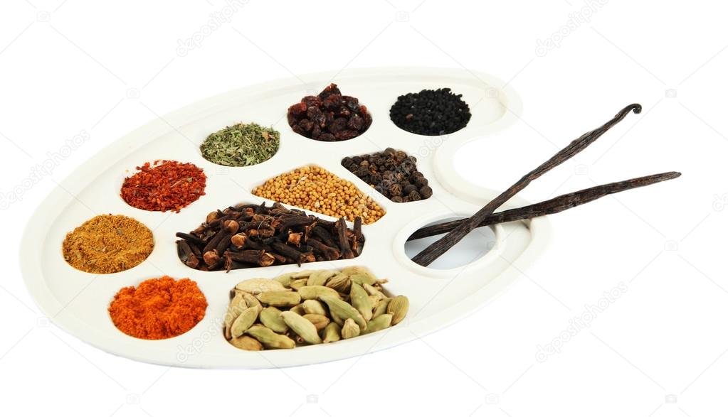 Painting palette with various spices