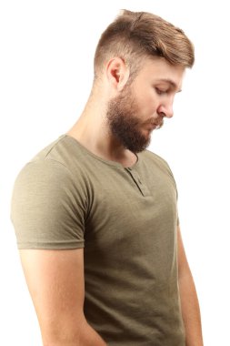 Beyaz izole sakallı yakışıklı adam portresi