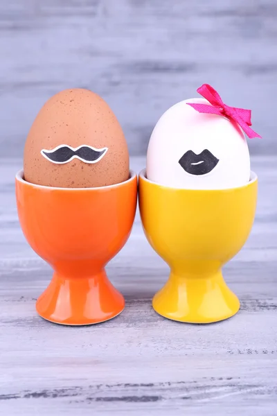 Pair of eggs in egg cups — Stock Photo, Image