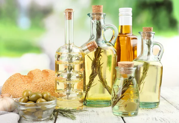 Different sorts of cooking oil, close-up — Stock Photo, Image