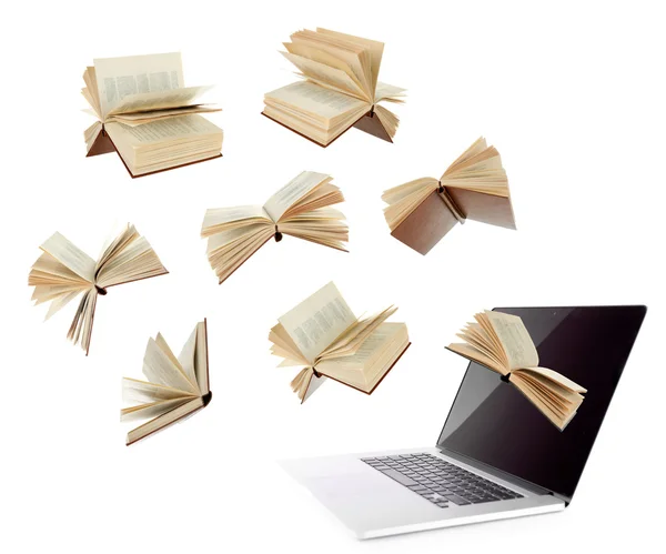 Books flying in tablet — Stock Photo, Image