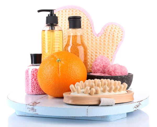 Shower kit on a wooden stand — Stock Photo, Image