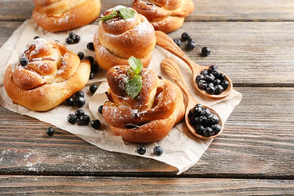 Tasty buns with berries — Stock Photo, Image