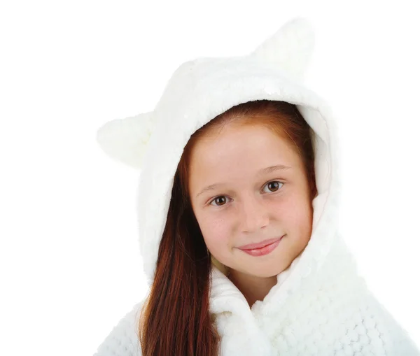 Little girl in bathrobe — Stock Photo, Image