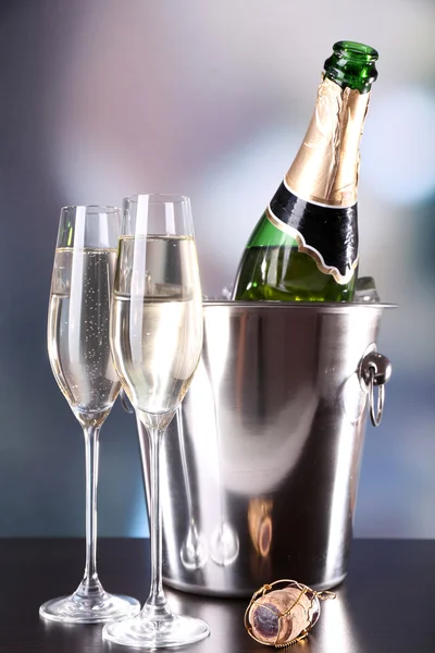 Champagne in glasses and bottle — Stock Photo, Image