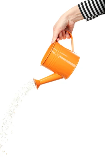 Water pouring from watering can isolated on white — Stock Photo, Image