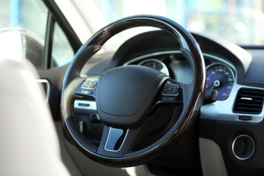 Bej salon ve siyah pano ile aracın iç görünüm