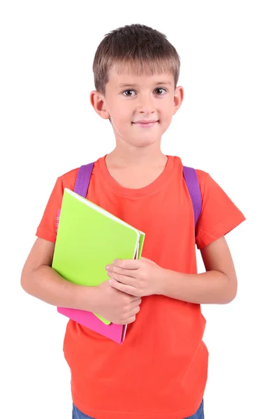 Little schoolboy isolated on white — Stock Photo, Image