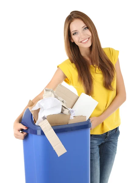 Young girl sorting paper — Stock Photo, Image