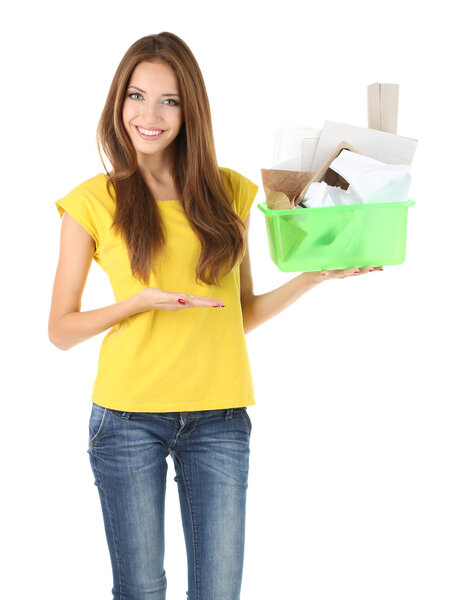 Young girl sorting paper