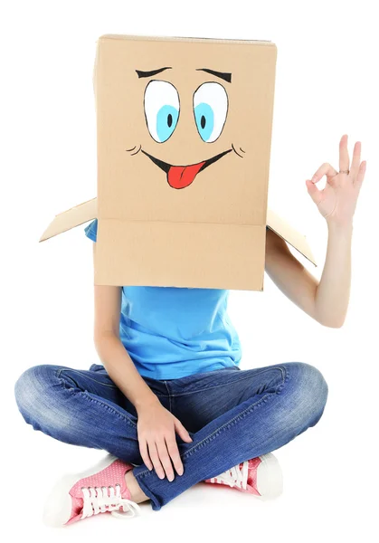 Woman with cardboard box — Stock Photo, Image