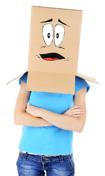 Woman with cardboard box — Stock Photo, Image