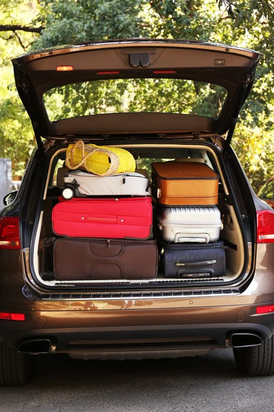 Suitcases and bags in trunk — Stock Photo, Image
