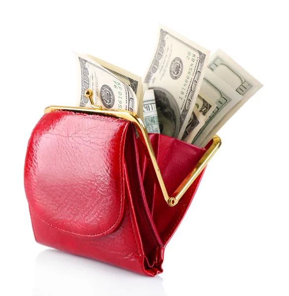 Handväska med hundra dollar sedlar — Stockfoto