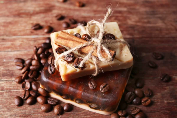 Organic soap with coffee beans — Stock Photo, Image