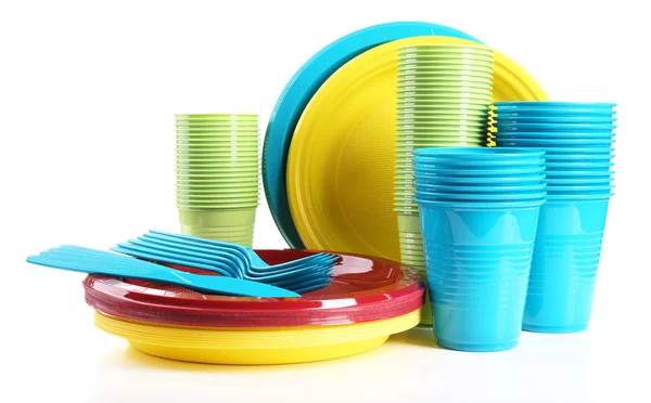 Jasne, plastikowe naczynia jednorazowe — Zdjęcie stockowe