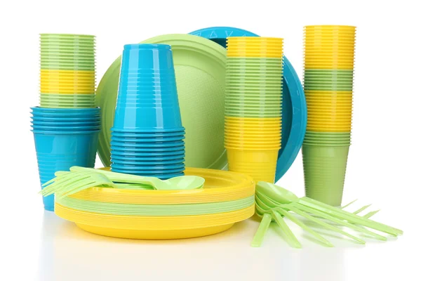 Bright plastic disposable tableware — Stock Photo, Image