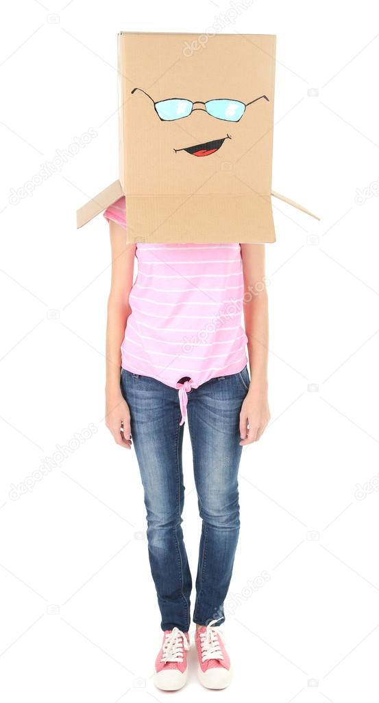 Woman with cardboard box
