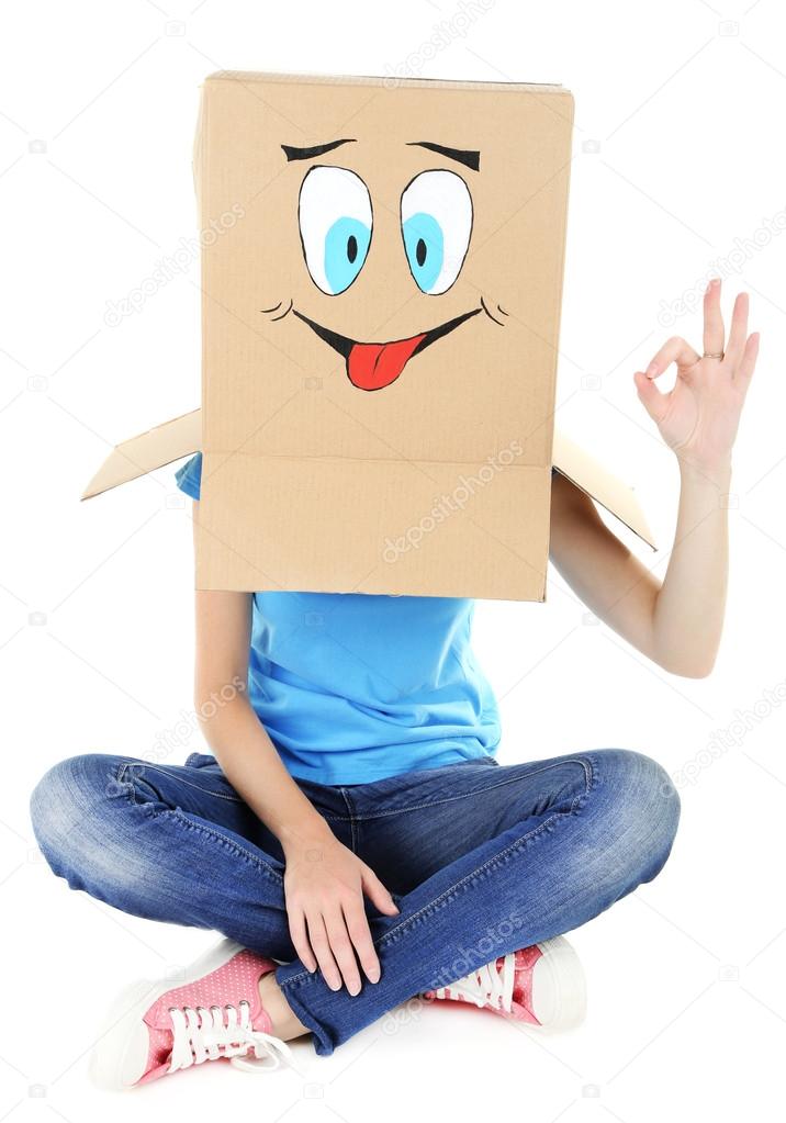 Woman with cardboard box