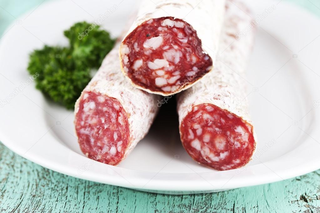 Italian salami on plate
