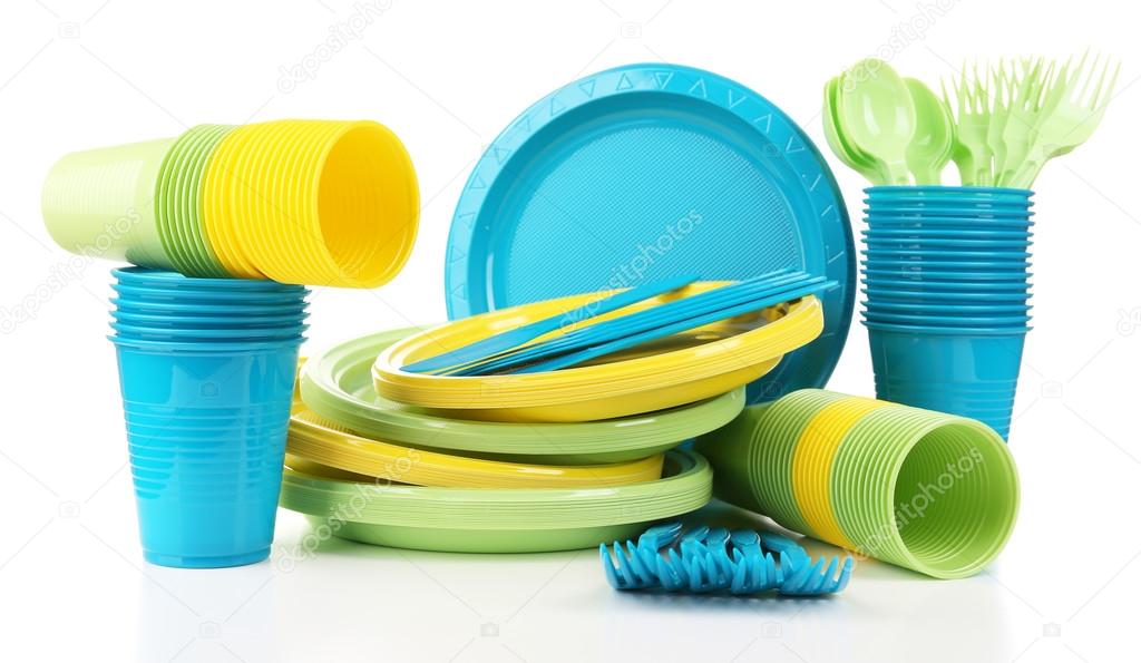 Bright plastic disposable tableware