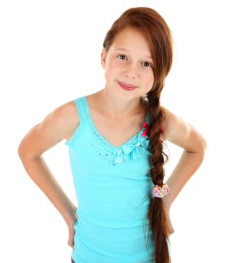 güzel küçük bir kız üzerinde beyaz izole