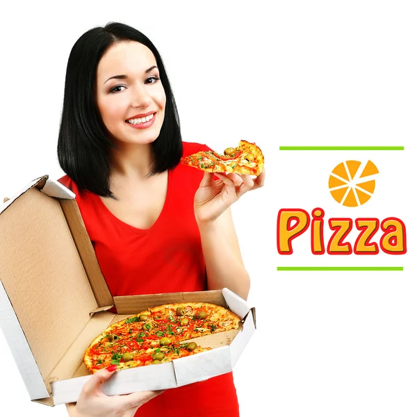 Chica con deliciosa pizza — Foto de Stock