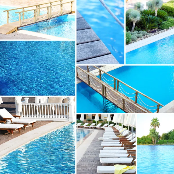 Collage de fotos con piscina — Foto de Stock