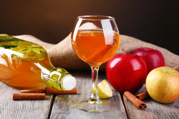 Apple cider in glass and bottle — Stock Photo, Image