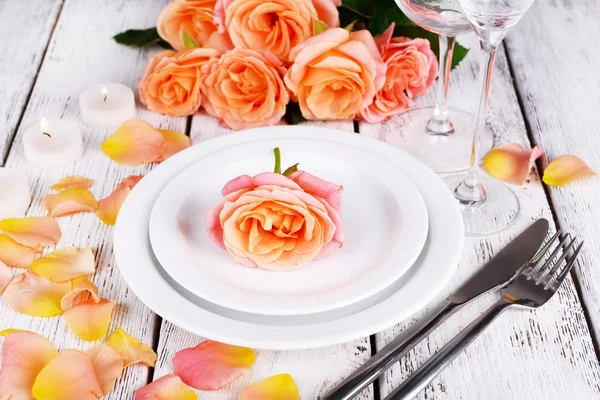 Table setting with pink rose — Stock Photo, Image