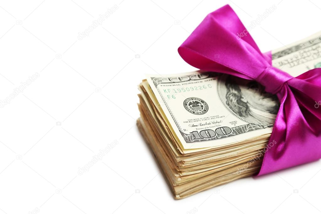Bundle of dollars tied with ribbon