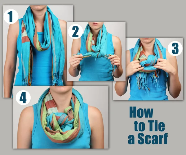 How to tie a scarf collage — Stock Photo, Image