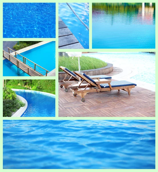 Collage de fotos con piscina — Foto de Stock