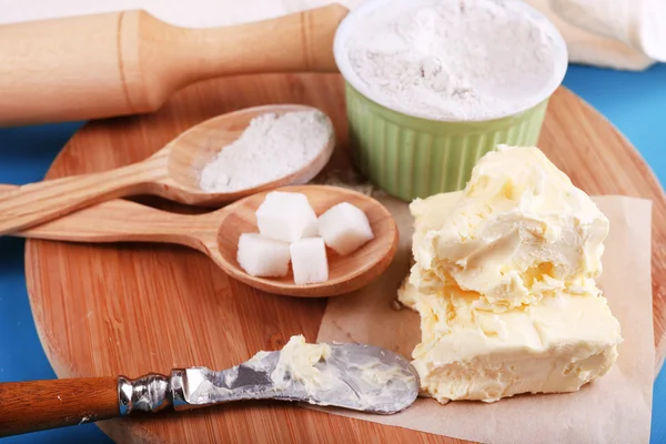 Components of cookies, on color wooden background — Stock Photo, Image