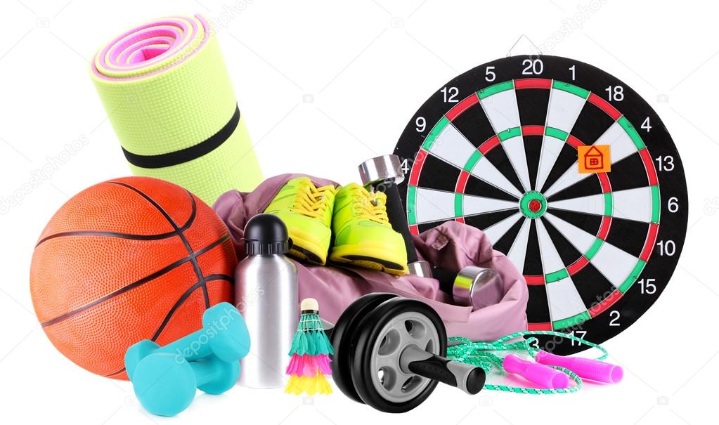 Sporting goods isolated on white — Stock Photo © belchonock 55207611