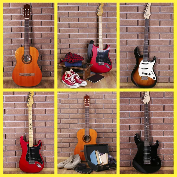 Collage van moderne gitaar — Stockfoto