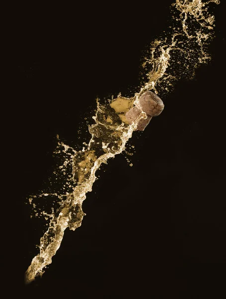 Champagne splashes with cork — Stock Photo, Image